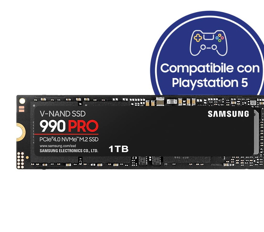SAMSUNG 990 PRO NVMe SSD (1TB,PCIe 4.0, 7.450 MB/s in lettura, 6.900 MB/s in scrittura)