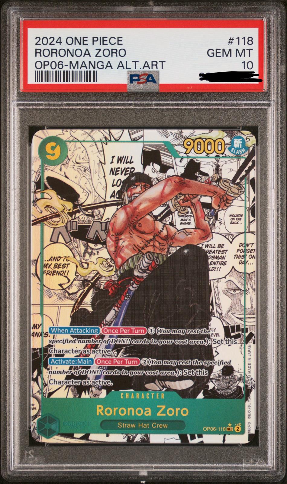 Roronoa Zoro (Manga Alt. Art) PSA10 / OP06-118