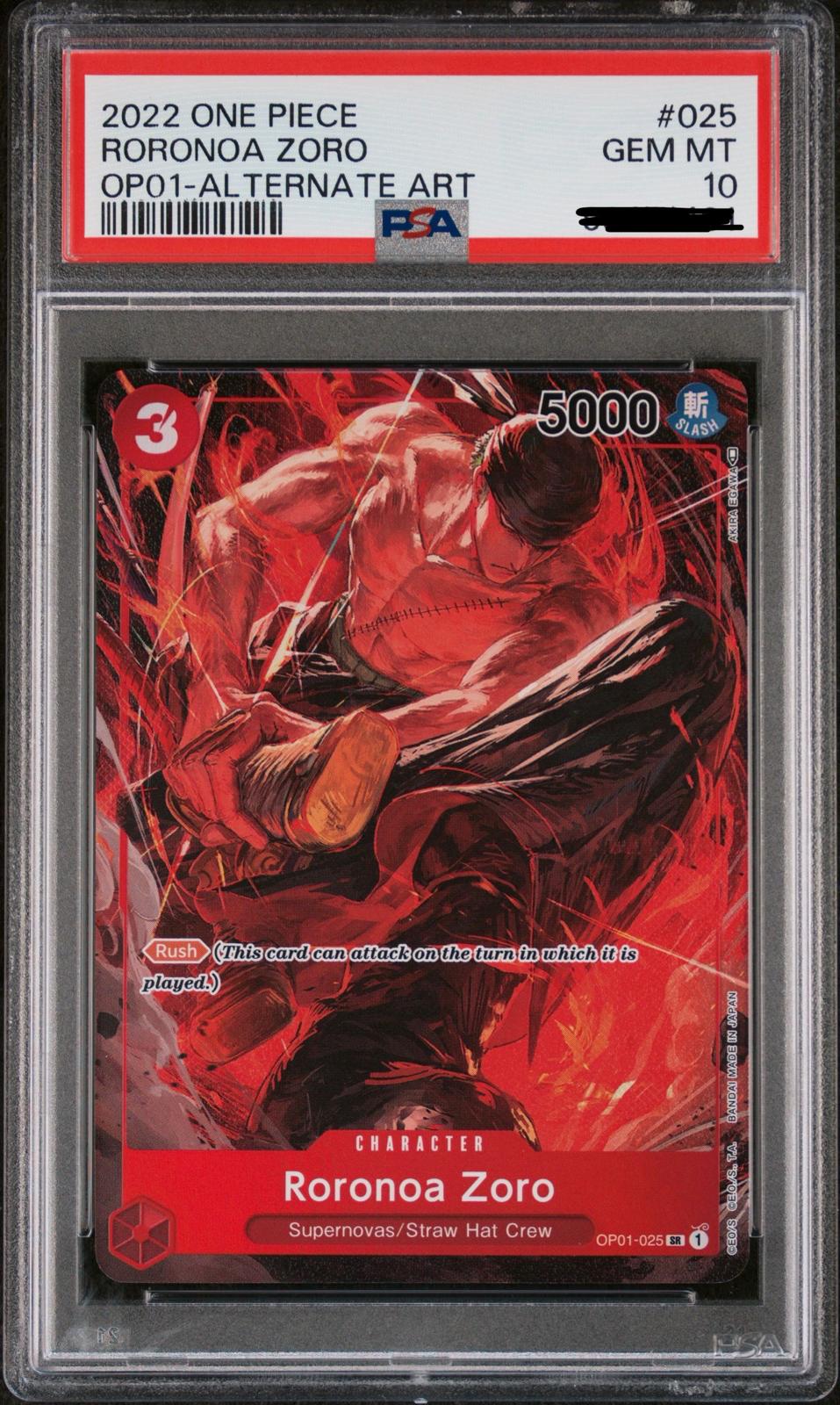Roronoa Zoro (Alternate Art) PSA10 / OP01-025