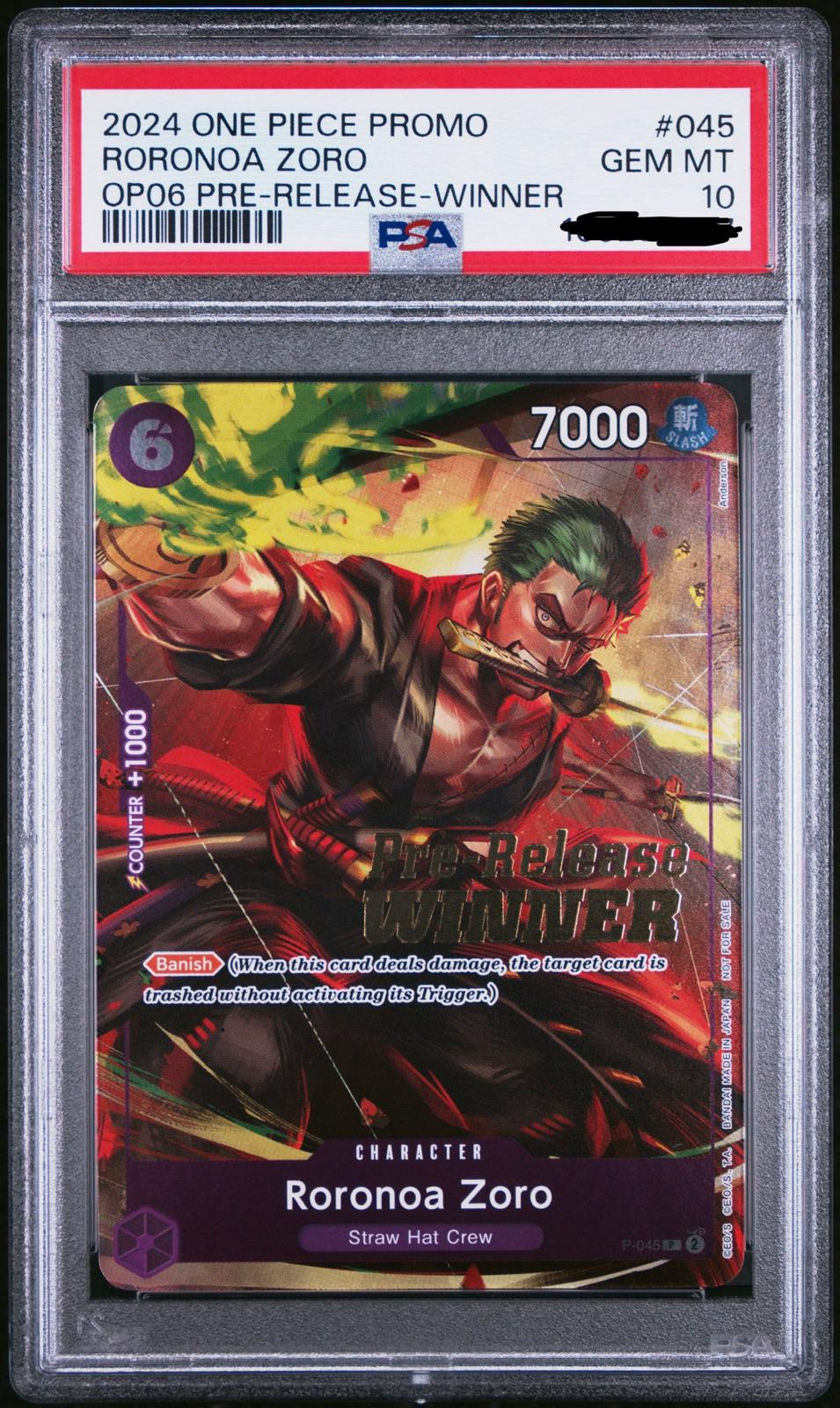 Roronoa Zoro (OP06 Pre-Release Winner) PSA10 / P045